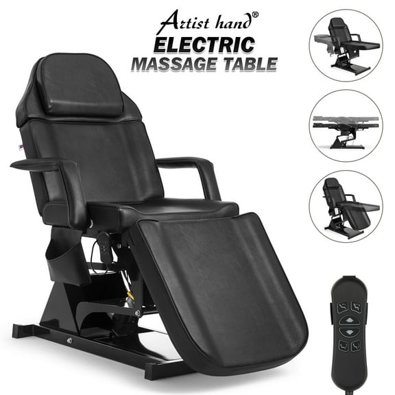 Artist hand Electrical Facial Bed Adjustable Massage Table 3 Motor Beauty Bed Medical Tattoo Chair w/Remote Control（Black）