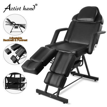 Artist hand Reclining Massage Table Facial Bed Pedicure Adjustable Salon Tattoo Chair w/Tray,Split Legs(Black)