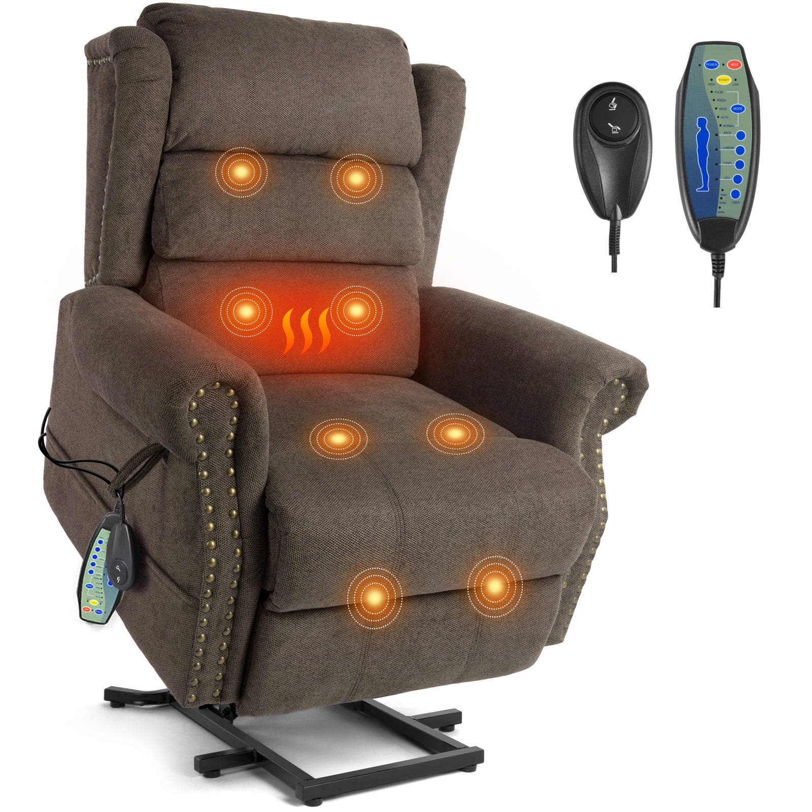 Artist hand Rivet Electric Power Lift Massage Recliner Chair with 8 Point Massage,Lumbar Heated