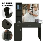 Artist hand Wall Mount Salon Barber Station Beauty Spa Hair Styling Equipment with Mirror,Shelf,Drawer,Cabinet(Black)