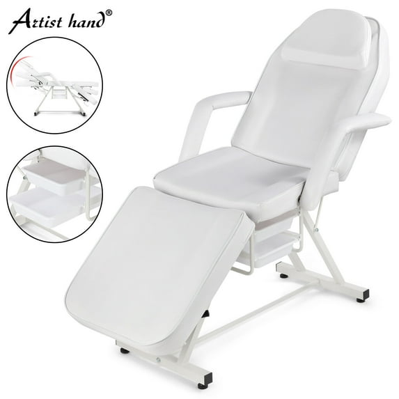 Artist hand White Reclining Facial Bed Tattoo Massage Table Lash Bed Beauty Spa Salon Chair with Tray