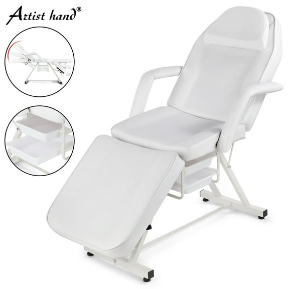 Artist hand White Reclining Facial Bed Tattoo Massage Table Lash Bed Beauty Spa Salon Chair with Tray