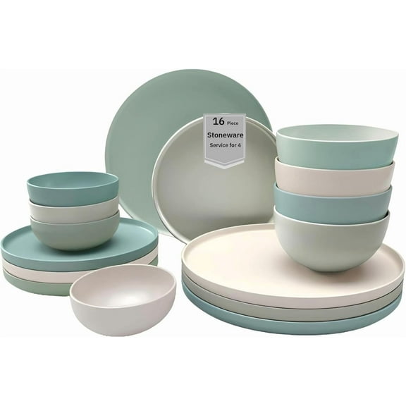 Artist's Blend Casual Stoneware Dinnerware Set- Service for 4, Includes Larger & Smaller Bowls, Microwave & Dishwasher Safe, for Everyday Dining & Entertainment