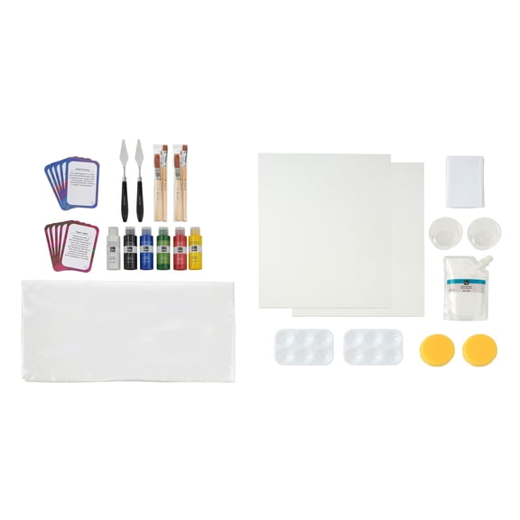 Artist's Loft Artistic Date Night Kit - All-in-One Painting & Texture DIY Set for Two - Assorted Colors - 11" x 14" - 30-Piece Set