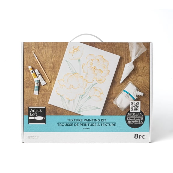 Artist's Loft Floral Textured Art Kit - DIY Acrylic & Modeling Paste Set with Piping Bags - Assorted Colors - 11" x 14" Canvas - 1-Pack