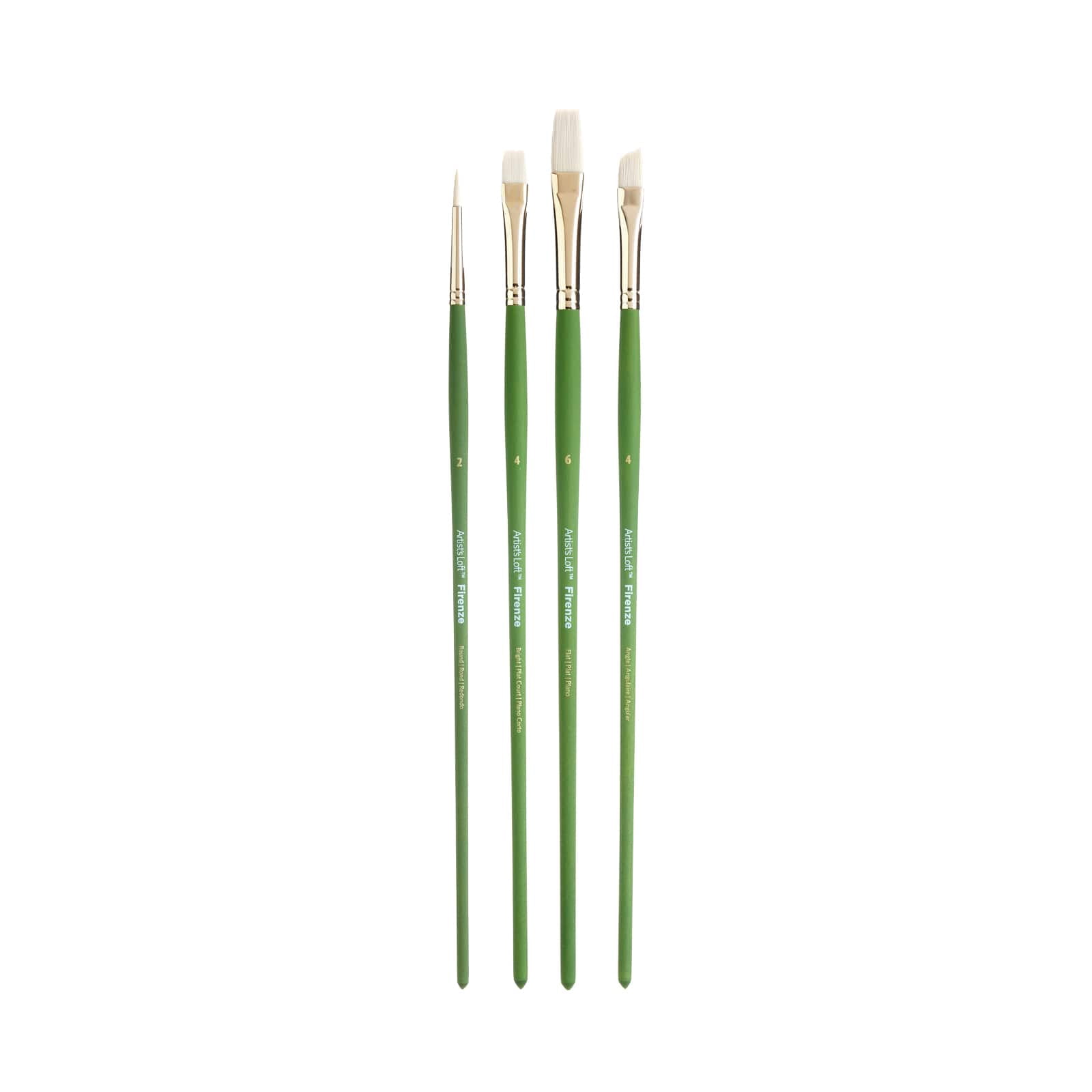 Artist's Loft Long Handle Paint Brush Set, Stiff Triple-Blended Taklon, Assorted Shapes, 4-Piece