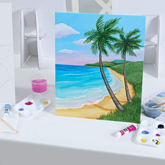 Artists Loft Paint Party Kit  Beach Landscape Painting Set with Pre-Printed Canvases - Acrylic Paints & Brushes - Multi-Color - 11" x 14" - 1 Pack