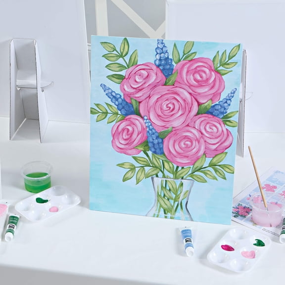 Artists Loft Paint Party Kit Floral Bouquet Painting Set with Pre-Printed Canvases - Acrylic Paints & Brushes - Multi-Color - 11" x 14" - 1 Pack
