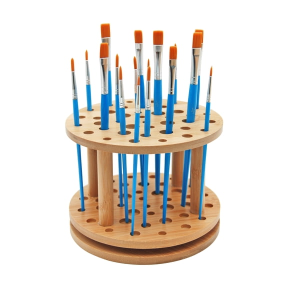 Artist's Loft Rotating Bamboo Paint Brush Organizer - 360-Degree 40-Slot Desktop Storage - Natural Brown - 6.3" - 1-Pack