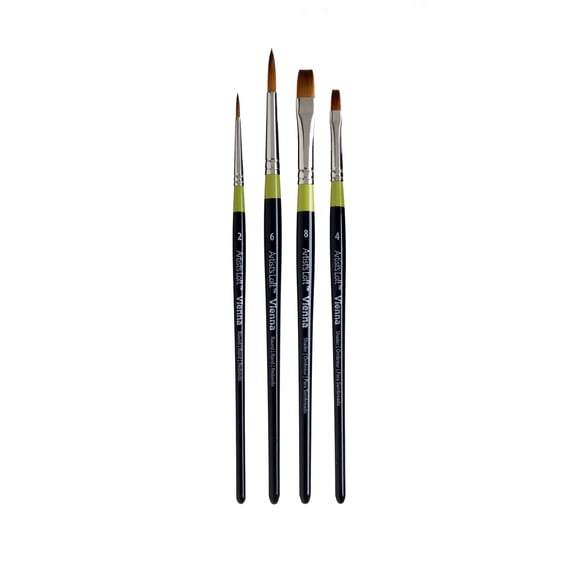 Artist's Loft Short Handle Paint Brush Set - Soft Triple-Blended Taklon - Assorted Shapes - 4-Piece