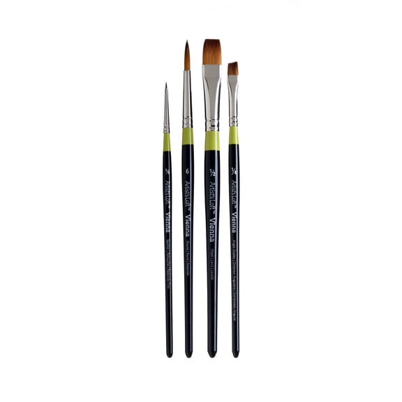 Artist's Loft Short Handle Paint Brush Set - Soft Triple-Blended Taklon - Assorted Shapes - 4-Piece