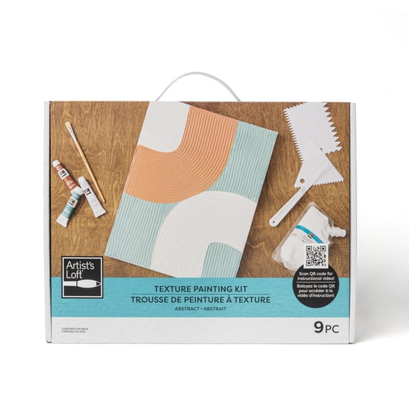 Artist's Loft Textured Abstract Art Kit - All-in-One Acrylic & Modeling Paste DIY Set - Assorted Colors - 11" x 14" Canvas - 1-Pack