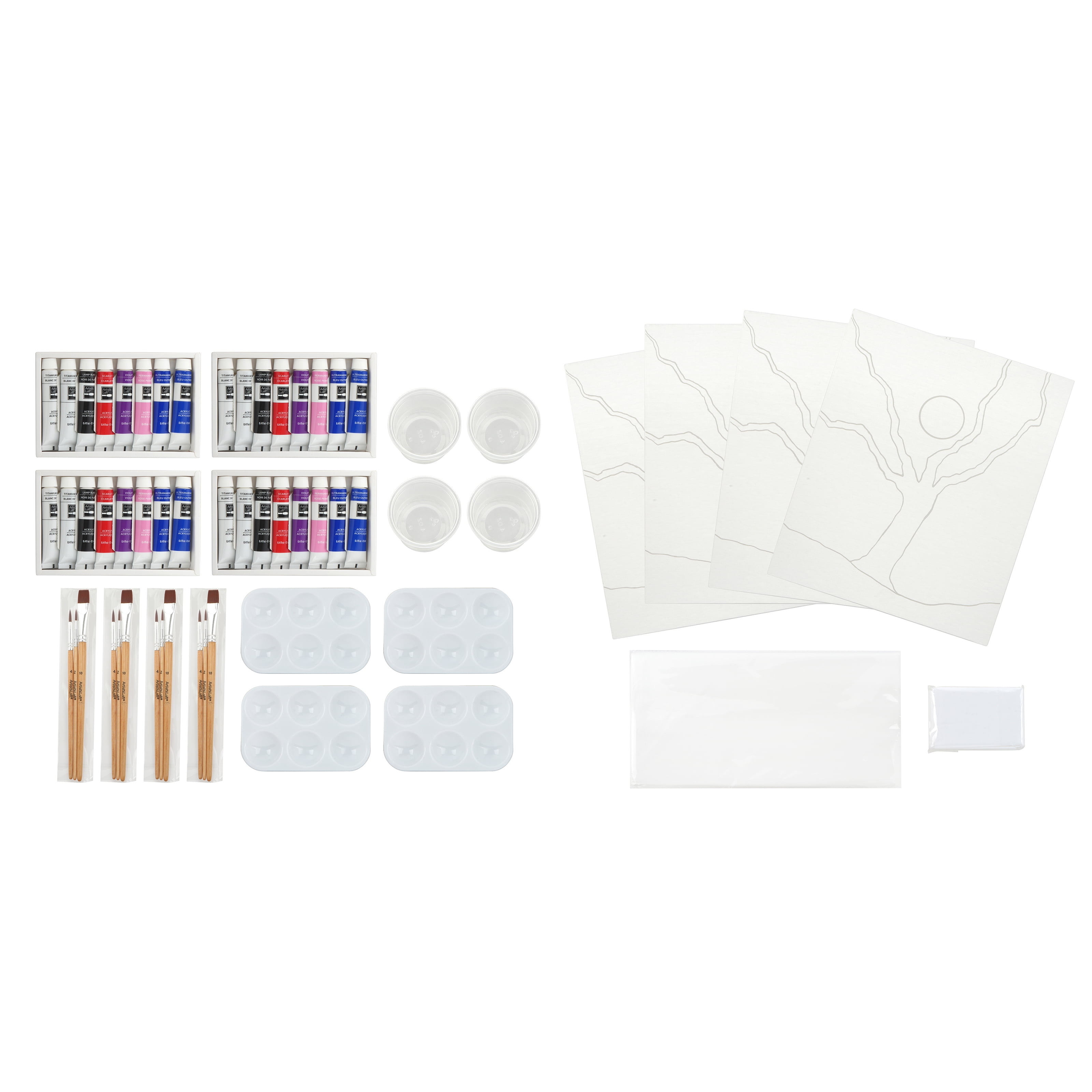 Artist's Loft Tree Design Painting Party Kit - All-in-One Group Art Activity for Four - Assorted Colors - 11" x 14" - 68-Piece Set