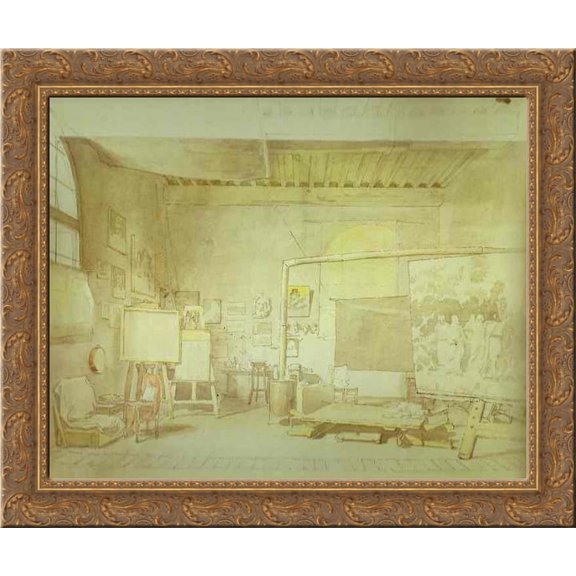 Artist's Workshop in Rome. 24x20 Gold Ornate Wood Framed Canvas Art by Alexander Ivanov