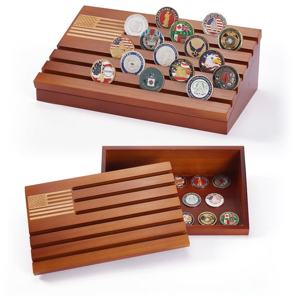 Artista Vision Wooden Challenge Coin Display Case, Brown Stain, New