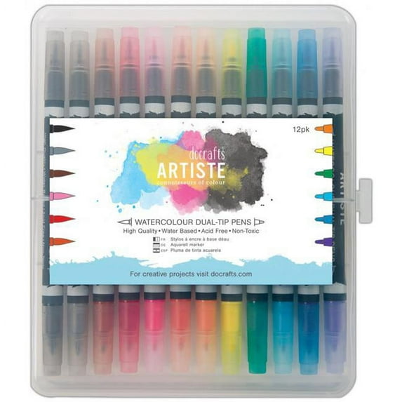 Artiste Watercolor Dual Tip Pens 12/Pkg-Brush &amp; Marker, Pk 1, Artiste