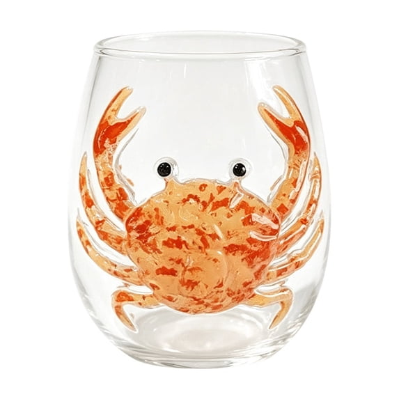 Artistic 3D Marine Life Stemless Wine Glasses (Crab) | Ocean Animal Glassware Collection, Novelty Coastal Bar Embossed Glasses, Fantasy Sea Theme Gifts for Wine Lovers, Home Decor