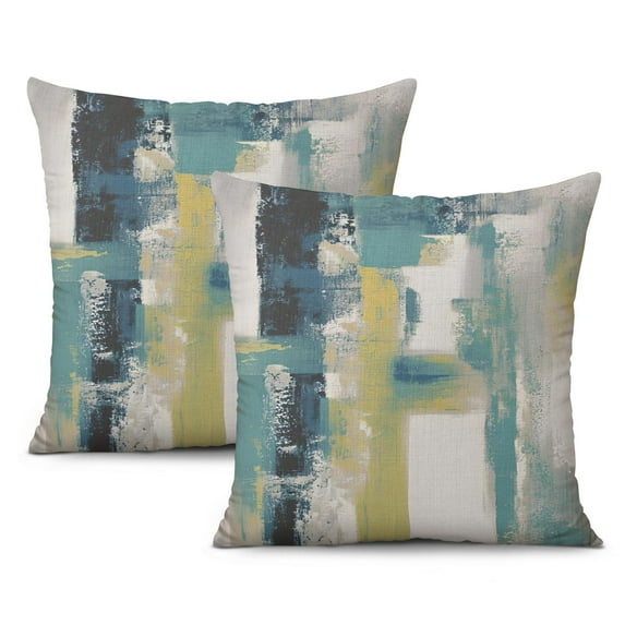 Artistic Abstract Oil Painting, Brown Blue, Set of 2 Throw Pillow Covers, 20x20 Inches, Modern Home Art Decor, Decorative Pillow Cases for Bedroom, Living Room, Cushion Couch, Sofa