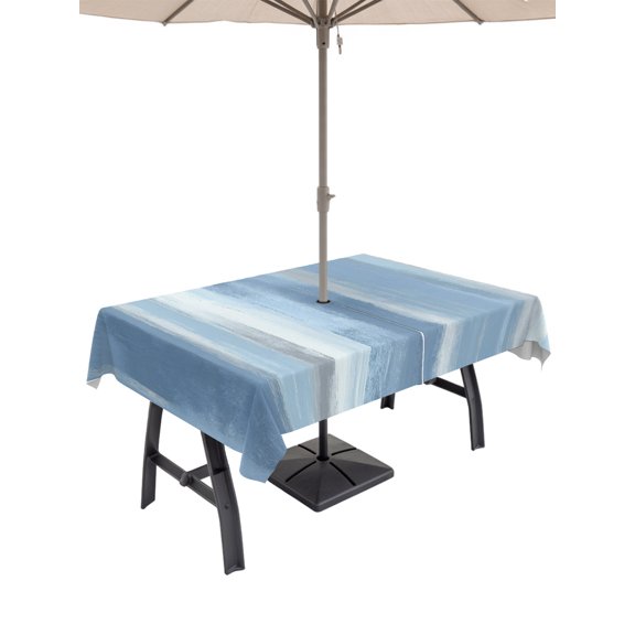 Artistic Abstract Outdoor Rectangle Tablecloth with Umbrella Hole 60"x84", Oil Painting Gradient Blue Simple Casual Waterproof Zippered Table Cloth Wrinkle Free Wipeable Desk Covers for Patio Party