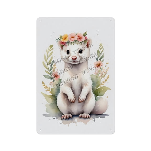 Artistic Aluminum Sign - White Weasel - 8 x 12 Inches - Unique Metal Sign for Bedroom Perfect for Adding a Touch of Whimsy