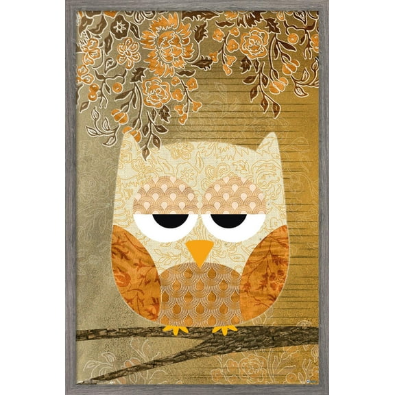 Artistic Antique Owl Wall Poster, 14.725" x 22.375", Framed