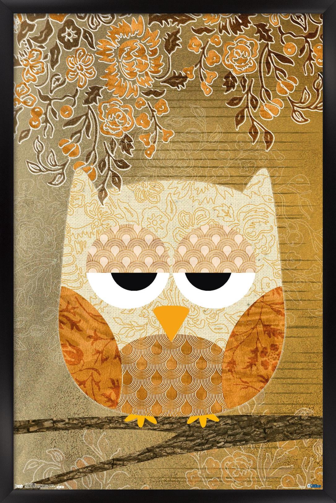 Artistic Antique Owl Wall Poster, 22.375" x 34", Framed