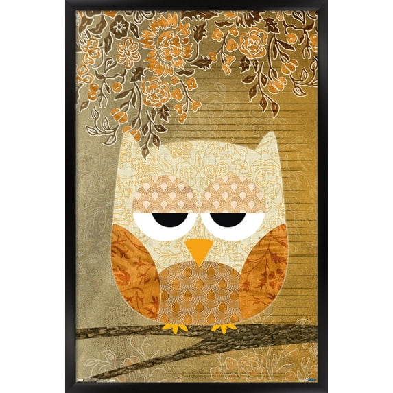 Artistic Antique Owl Wall Poster, 22.375" x 34", Framed