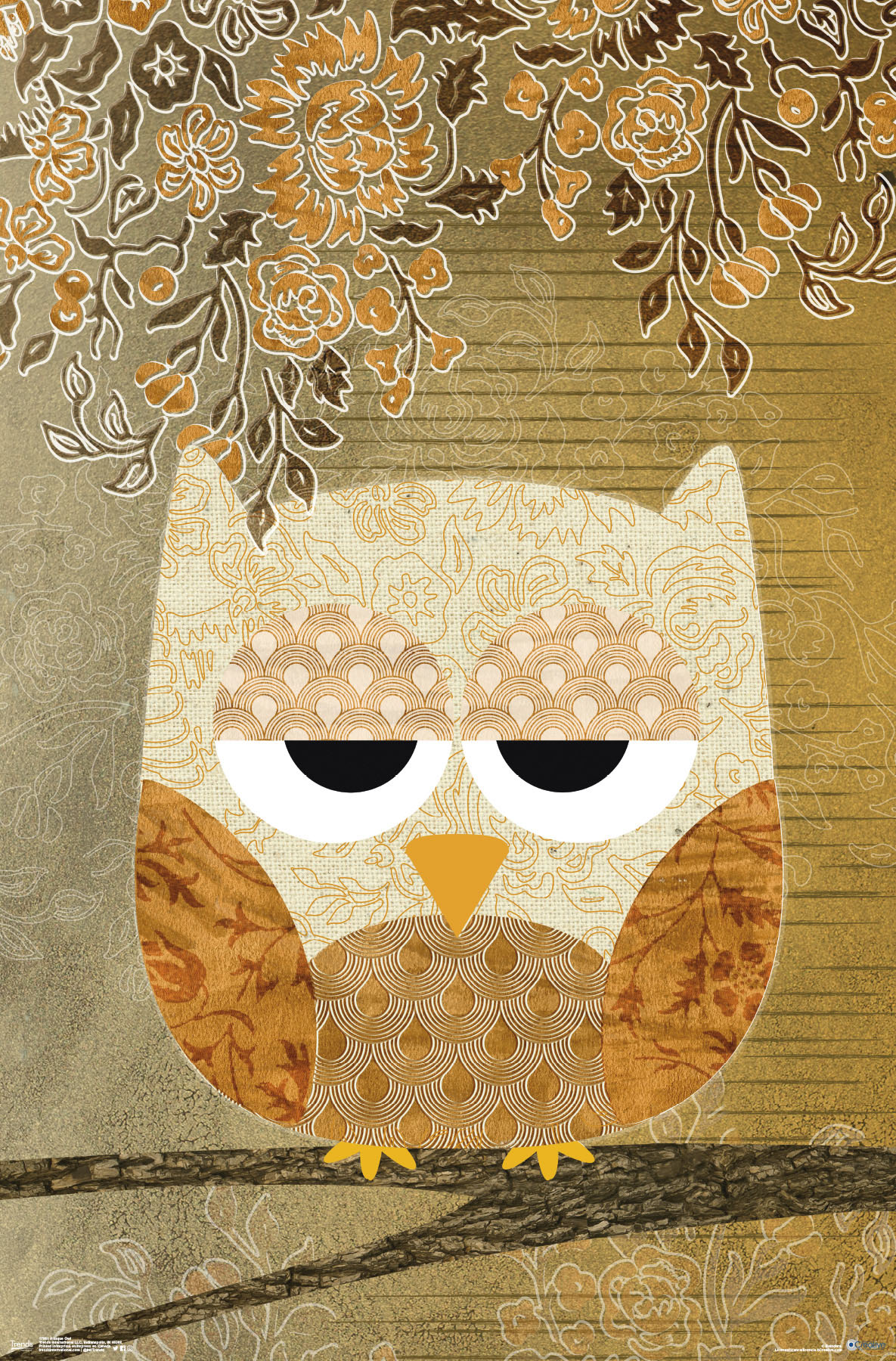 Artistic Antique Owl Wall Poster, 22.375" x 34"