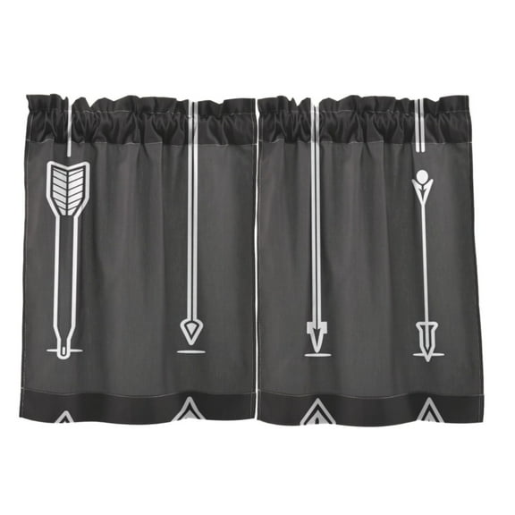 Artistic Arrow Collection 27"x24" Linen Look Cafe Curtain Set with Privacy and UV Protection
