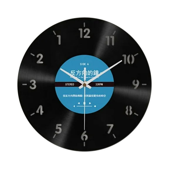 Artistic Backwards Wall Clock 12Inch Quiet Movement Retro Vinyls Record Wall Clock for Bedroom and Living Room Decors