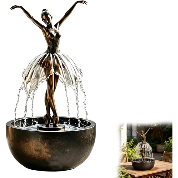 Artistic Ballerina Sculpture Tabletop Water Feature, Elegant Flowing Skirt Mini Fountain Ornament, Resin Desktop Water Decor For Living Room, Office & Indoor Home Display (A)