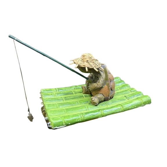 Artistic Bamboos Raft Fishing Turtles Resins Miniature Sculpture Garden Floating Ornament For Pond Yard Or Desktop