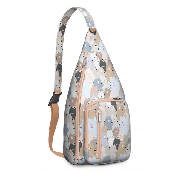 Artistic Bear Sling Backpack - Aesthetic Bear Print Design with Nature Motifs, Lightweight Water-Resistant Pack for School & Travel