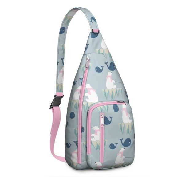 Artistic Bear Sling Backpack - Aesthetic Bear Print Design with Nature Motifs, Lightweight Water-Resistant Pack for School & Travel