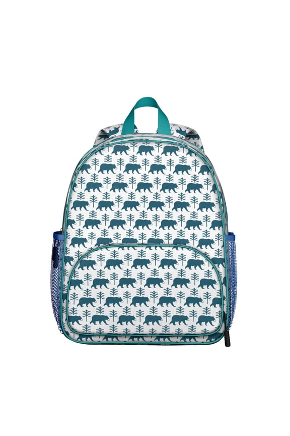 Artistic Bear Student Backpack – Cute Brown Polar Bear Cartoon Print With Forest Winter Hunting Design