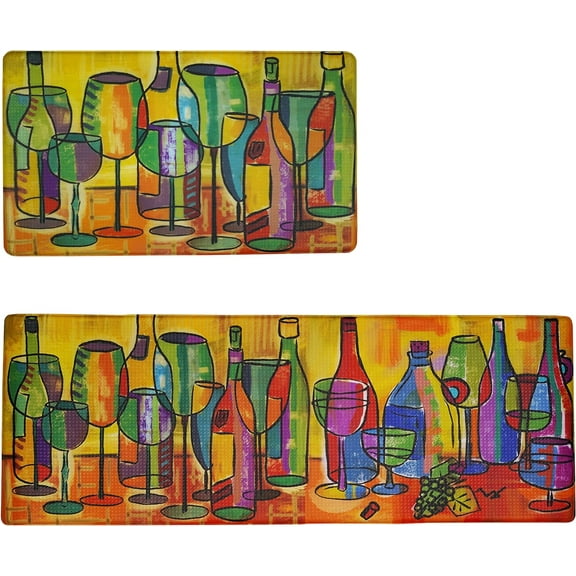 Artistic Beautiful Anti Fatigue Kitchen Floor Mat - Unique Floor Mat - Pain Relief Padded Kitchen Mat - Floor Mats for in Front of Sink - 2 Pieces 47"x17.5" + 30"x17.5" 10mm Wine