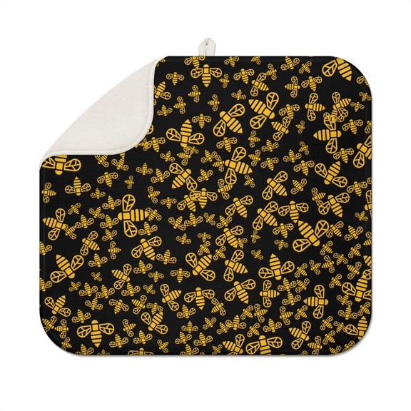 Artistic Bee and Flower Combination Drying Mat - Super Absorbent Microfiber Dish Rack Pad, Retro Colorful Bee Print, Durable & Washable, 18"x16"