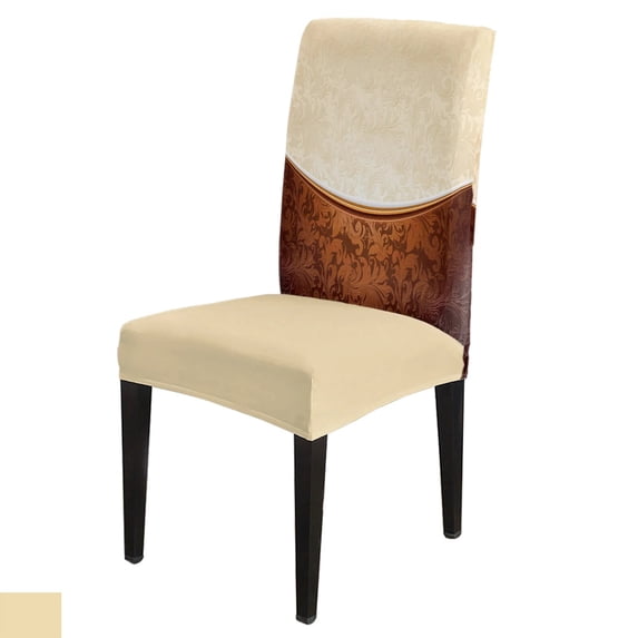 Artistic Beige Baroque Flowers Retro Dining Chair Cover Kitchen Stretch Spandex Seat Slipcover for B