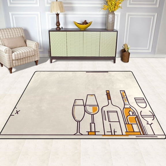 Artistic Beverage Display 80''x58'' Extra Large Plush Memory Foam Rug, Soft, Absorbent, Non Slip