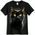 thumbnail image 1 of Artistic Black Cat Portrait T-Shirt with Striking Yellow Eyes Black Tee, 1 of 5