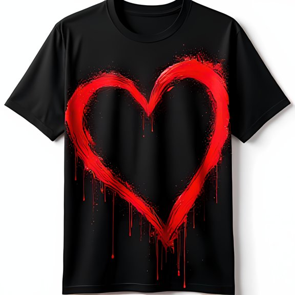 Artistic Black T-Shirt with Dripping Red Heart Design Unique & Stylish