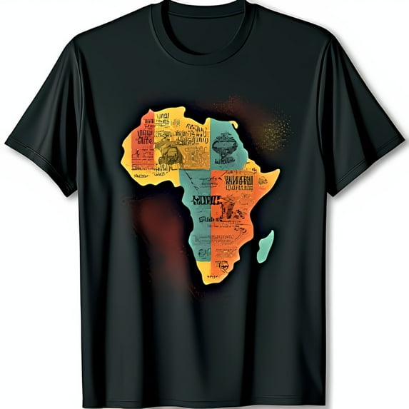 Artistic Black T-Shirt with Vintage Africa Map Graphic Unique Cultural Style