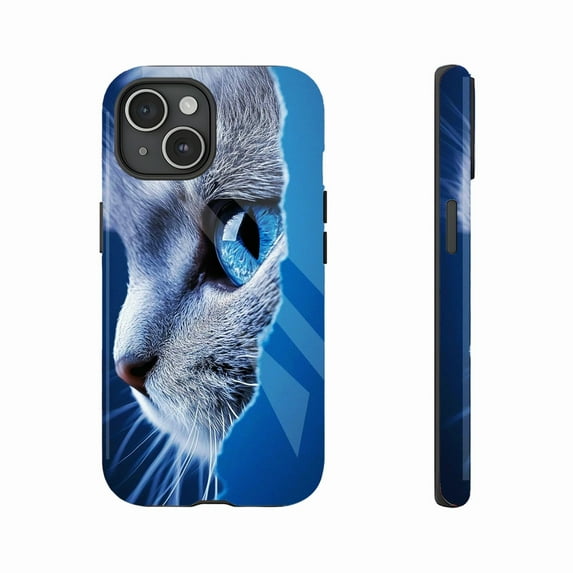 Artistic Blue Eye Cat Phone Case for Pet Enthusiasts Compatible with iPhone 11/12/13/14/15/16 (Pro Max/Plus)
