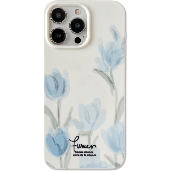 Artistic Blue Tulip Flower Soft  for iPhone Case (Beige,iPhone 11)