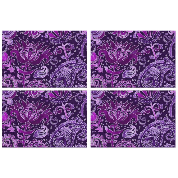 Artistic Bohemian Paisley Placemats Set of 4, Durable Flax Linen Table Mats Featuring Heat Resistant Wrinkle Free Finish with Colorful Retro Floral and Mandala Art
