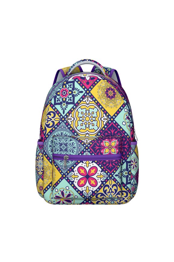 Artistic Bohemian Style School Backpack with Earthy Floral and Tribal Patterns, Durable Scratch-Resistant Material, Adjustable Straps, Large Capacity Retro and Vintage Travel Bag