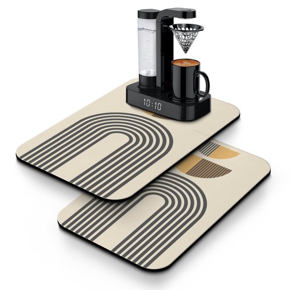 Artistic Boho Chic Dish Drying Mat, Absorbent Coffee Bar Mat with Vintage Tribal Style Patterns, Leak-Proof Non-Slip Kitchen Counter Mat