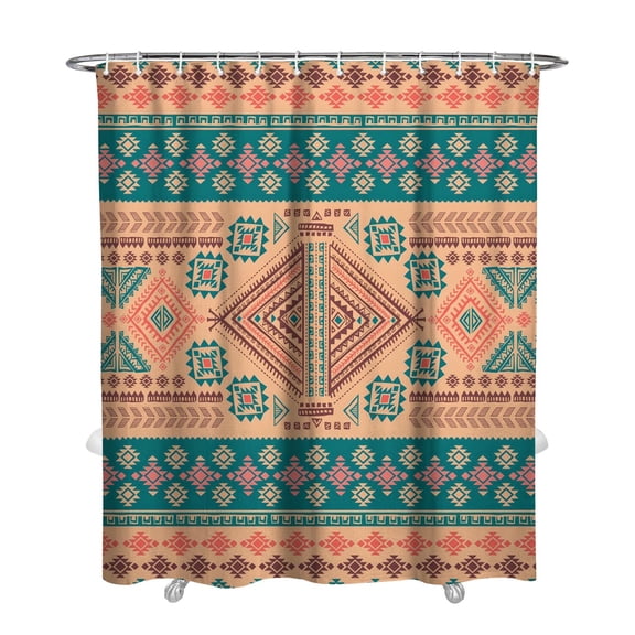 Artistic Boho Chic Shower Curtain, Aesthetic Tribal Style Waterproof Fabric Bathroom Curtain, Vintage Ethnic Patterns, Earthy Bohemian Look, Includes Hooks, for Home or Rental Use