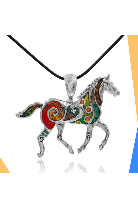 Artistic Boho Colorful Pony Horse Derby Necklace Pendant by BESHEEK