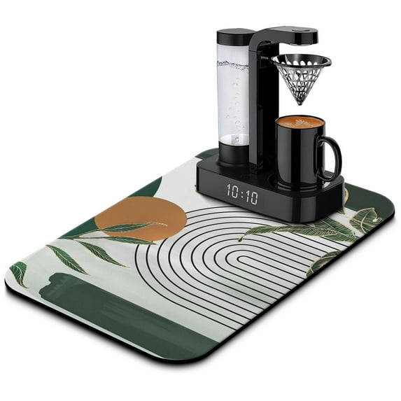 Artistic Boho Dish Drying Mat, Absorbent Coffee Bar Mat with Vintage Tribal Patterns, Leak-Proof Non-Slip Kitchen Counter Mat